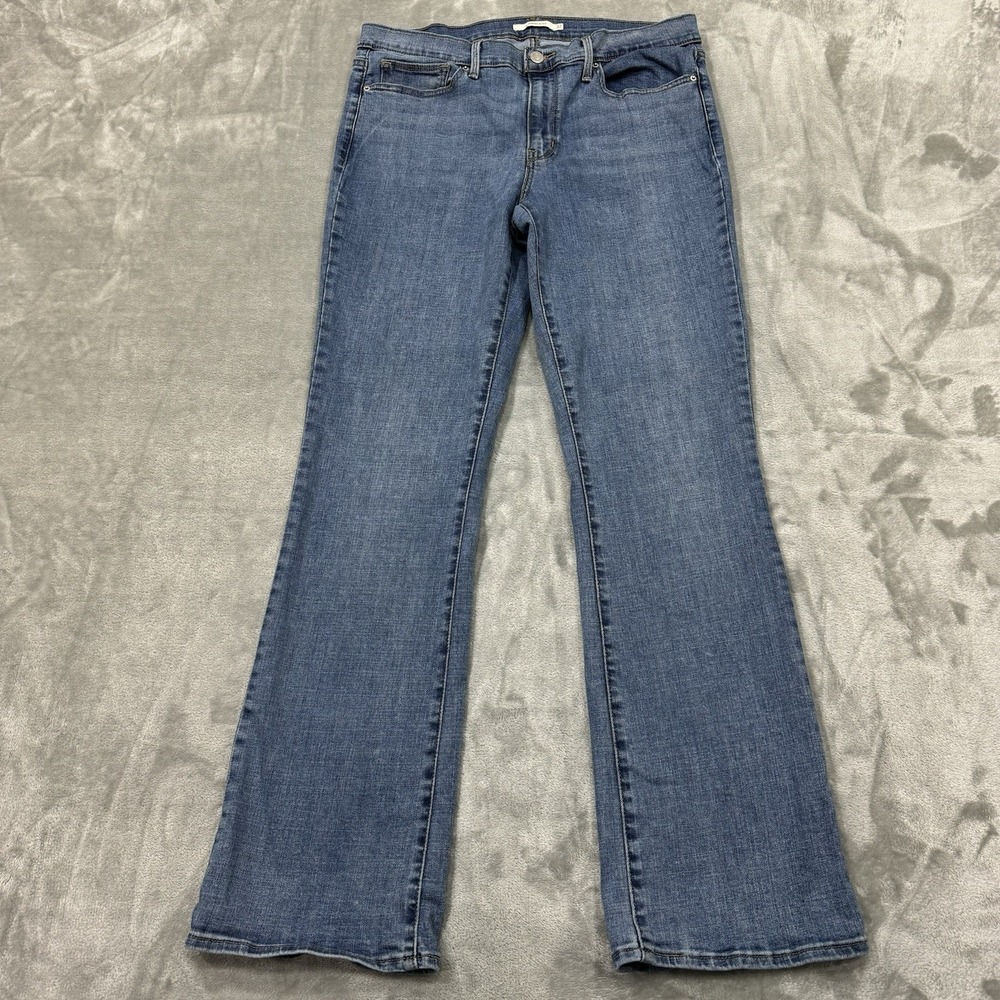 Levis Jeans Womens 32 Blue Slimming Boot Stretch Medium Wash Denim Preppy Logo
